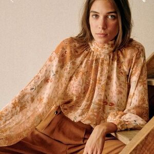 Sezane Solange Blouse in Floral Tan